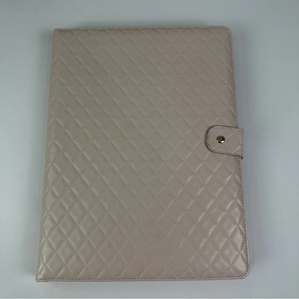 Vegan Leather Light Pink Quilted Padfolio Snap Closure With Legal Pad
